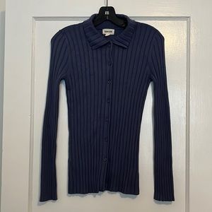 Open Edit, slate blue button down skinny sweater, small